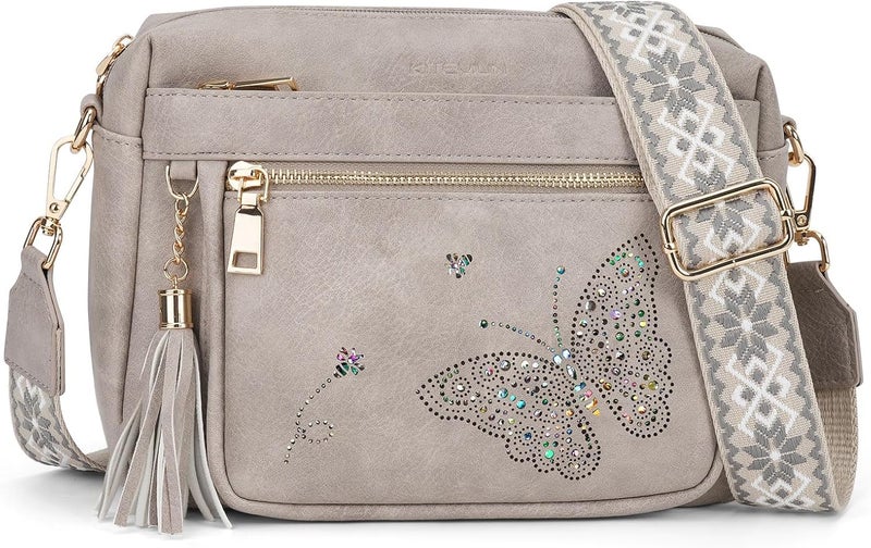 KITEVIUN Crossbody Bags for Women Trendy Leather Crossbody Purse Shoulder Handbags Butterfly Design - Image 1